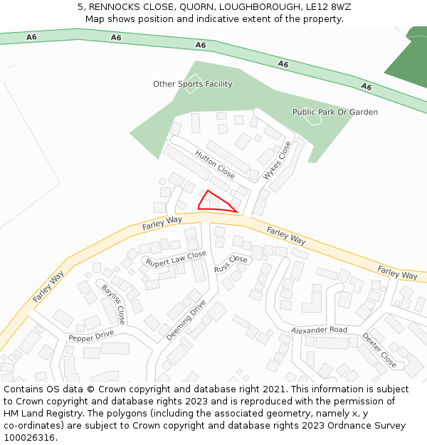 5, RENNOCKS CLOSE, QUORN, LOUGHBOROUGH, LE12 8WZ: Location map and indicative extent of plot