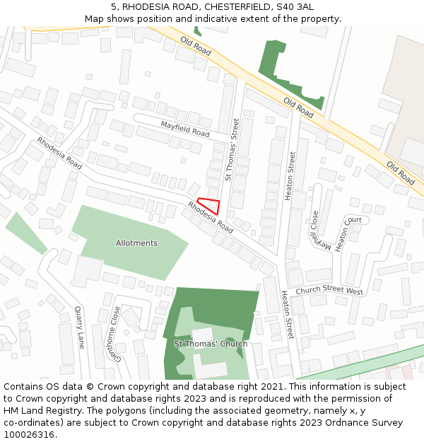 5, RHODESIA ROAD, CHESTERFIELD, S40 3AL: Location map and indicative extent of plot