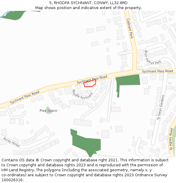 5, RHODFA SYCHNANT, CONWY, LL32 8RD: Location map and indicative extent of plot