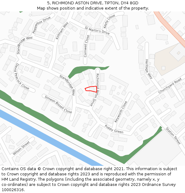5, RICHMOND ASTON DRIVE, TIPTON, DY4 8GD: Location map and indicative extent of plot