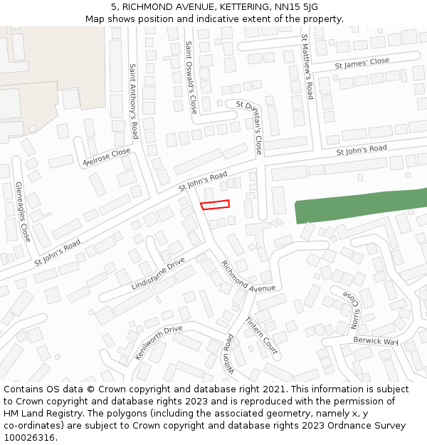 5, RICHMOND AVENUE, KETTERING, NN15 5JG: Location map and indicative extent of plot