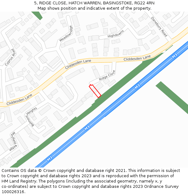 5, RIDGE CLOSE, HATCH WARREN, BASINGSTOKE, RG22 4RN: Location map and indicative extent of plot