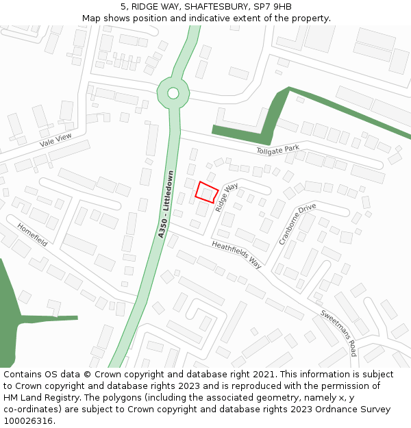 5, RIDGE WAY, SHAFTESBURY, SP7 9HB: Location map and indicative extent of plot