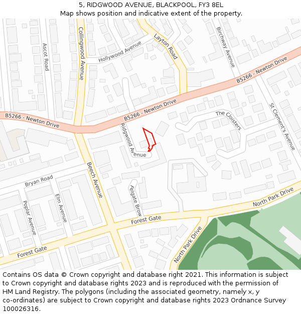 5, RIDGWOOD AVENUE, BLACKPOOL, FY3 8EL: Location map and indicative extent of plot