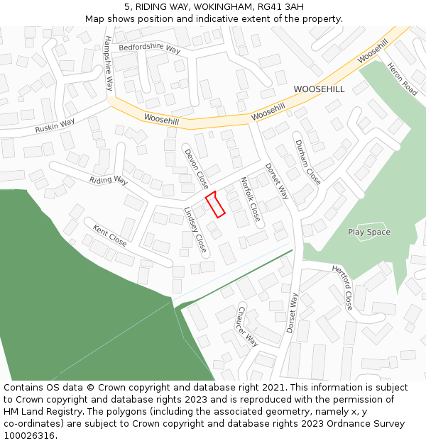 5, RIDING WAY, WOKINGHAM, RG41 3AH: Location map and indicative extent of plot
