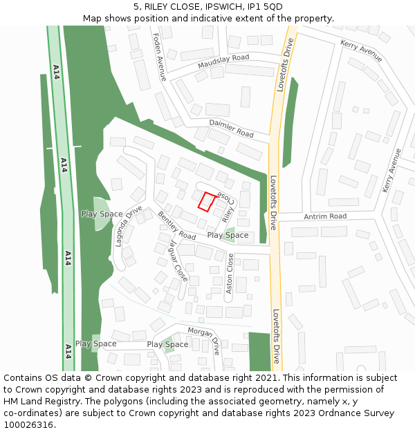 5, RILEY CLOSE, IPSWICH, IP1 5QD: Location map and indicative extent of plot
