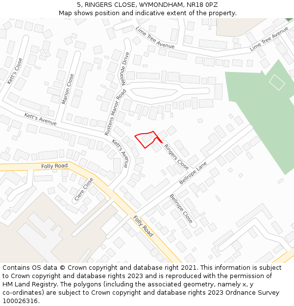 5, RINGERS CLOSE, WYMONDHAM, NR18 0PZ: Location map and indicative extent of plot