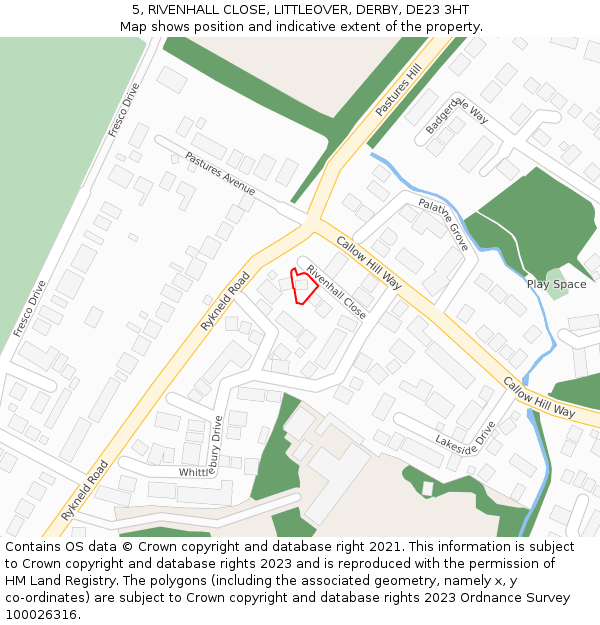 5, RIVENHALL CLOSE, LITTLEOVER, DERBY, DE23 3HT: Location map and indicative extent of plot