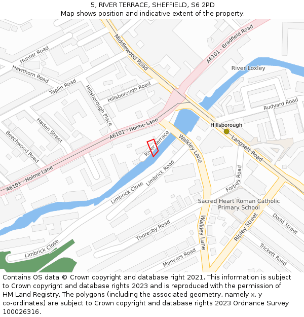 5, RIVER TERRACE, SHEFFIELD, S6 2PD: Location map and indicative extent of plot