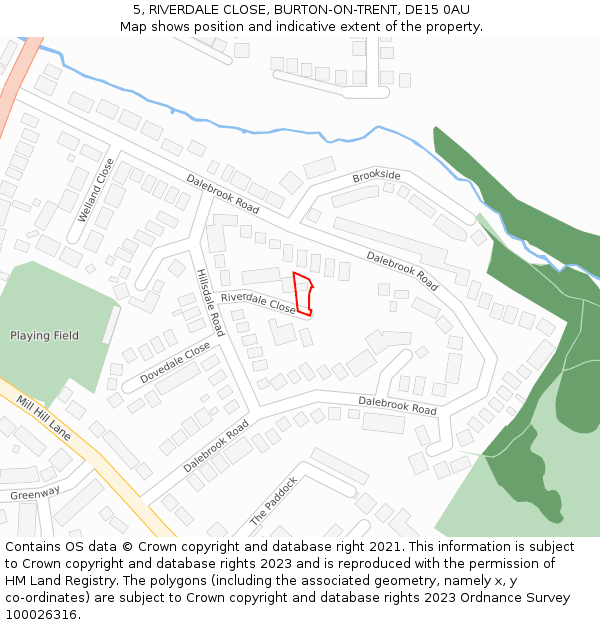 5, RIVERDALE CLOSE, BURTON-ON-TRENT, DE15 0AU: Location map and indicative extent of plot