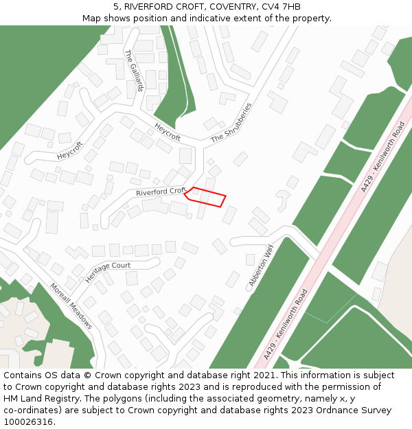 5, RIVERFORD CROFT, COVENTRY, CV4 7HB: Location map and indicative extent of plot