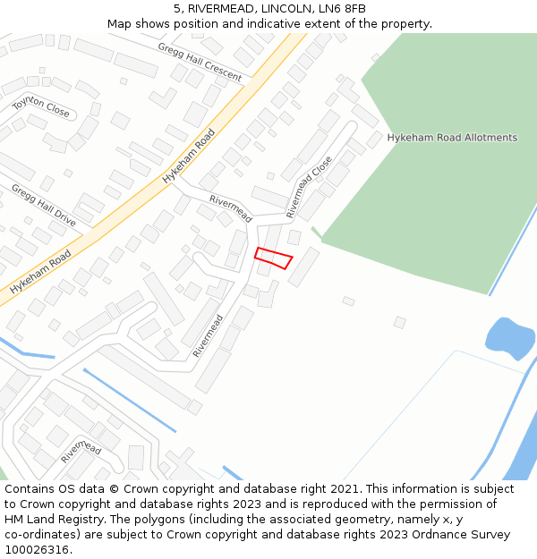 5, RIVERMEAD, LINCOLN, LN6 8FB: Location map and indicative extent of plot