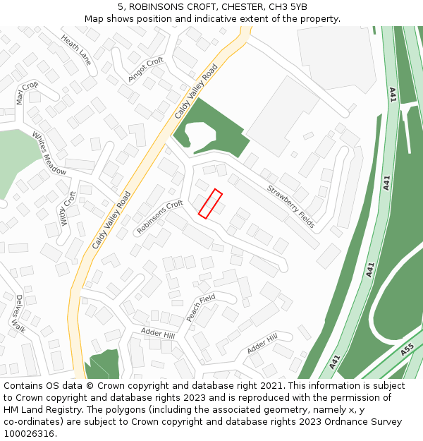 5, ROBINSONS CROFT, CHESTER, CH3 5YB: Location map and indicative extent of plot
