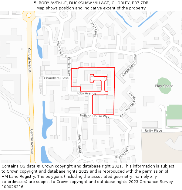 5, ROBY AVENUE, BUCKSHAW VILLAGE, CHORLEY, PR7 7DR: Location map and indicative extent of plot