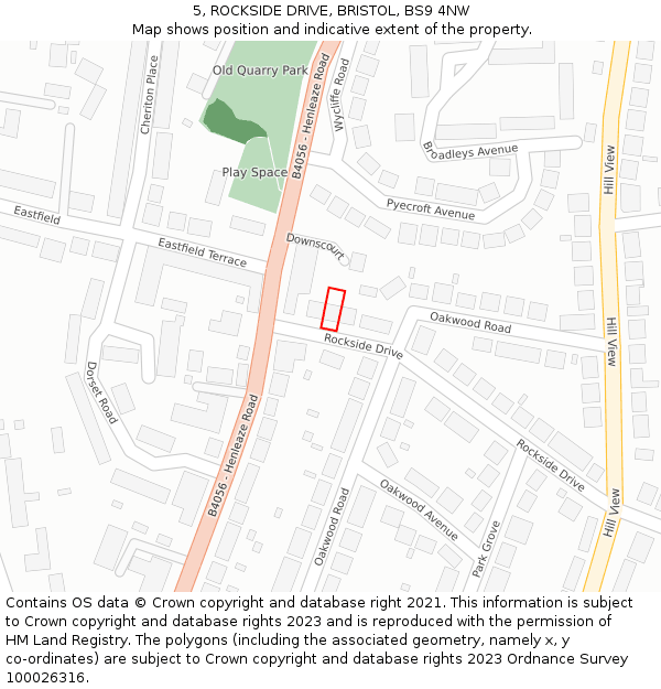 5, ROCKSIDE DRIVE, BRISTOL, BS9 4NW: Location map and indicative extent of plot
