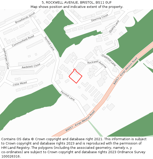 5, ROCKWELL AVENUE, BRISTOL, BS11 0UF: Location map and indicative extent of plot