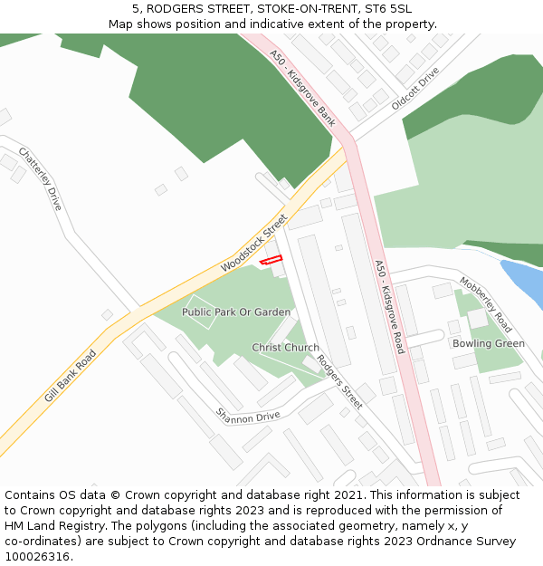5, RODGERS STREET, STOKE-ON-TRENT, ST6 5SL: Location map and indicative extent of plot