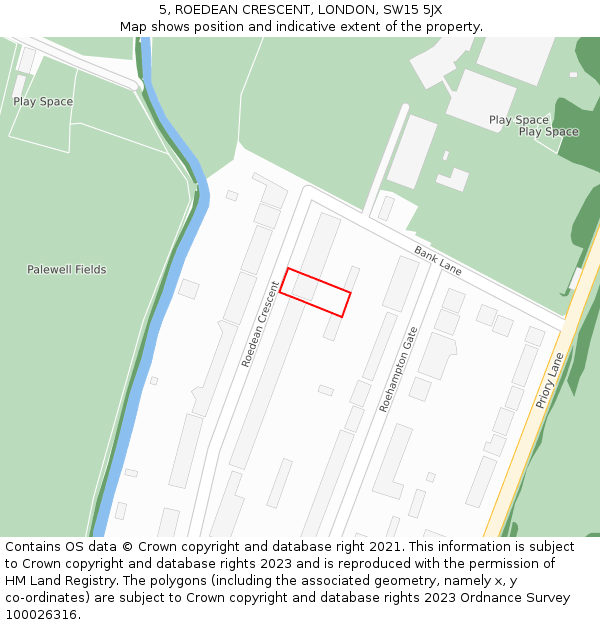 5, ROEDEAN CRESCENT, LONDON, SW15 5JX: Location map and indicative extent of plot