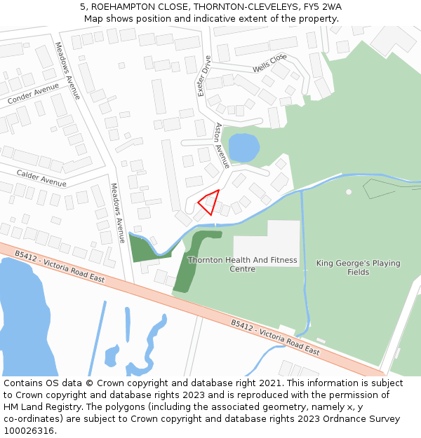 5, ROEHAMPTON CLOSE, THORNTON-CLEVELEYS, FY5 2WA: Location map and indicative extent of plot