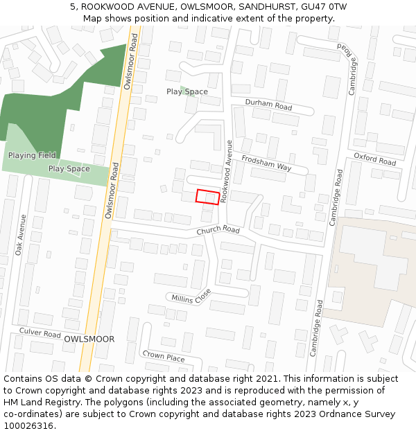 5, ROOKWOOD AVENUE, OWLSMOOR, SANDHURST, GU47 0TW: Location map and indicative extent of plot