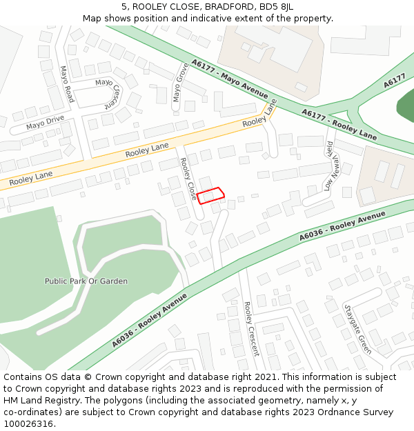 5, ROOLEY CLOSE, BRADFORD, BD5 8JL: Location map and indicative extent of plot