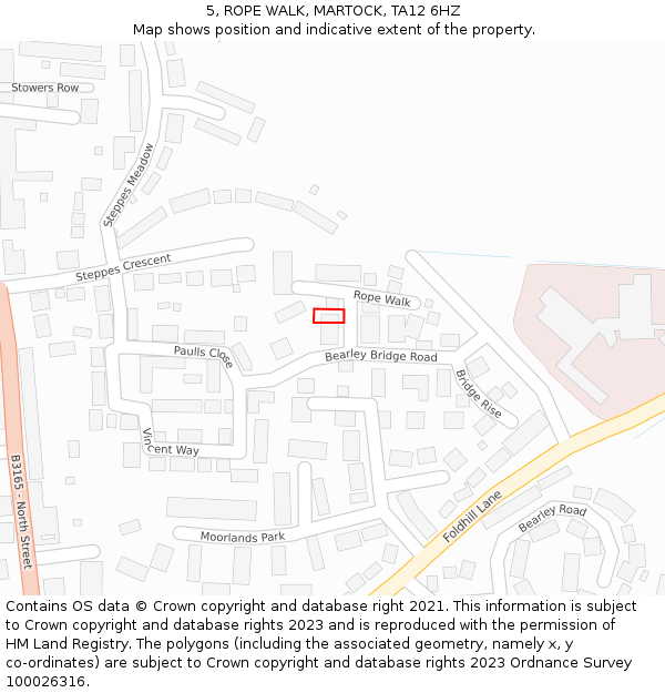 5, ROPE WALK, MARTOCK, TA12 6HZ: Location map and indicative extent of plot