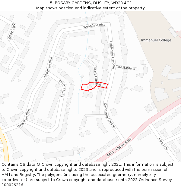 5, ROSARY GARDENS, BUSHEY, WD23 4GF: Location map and indicative extent of plot