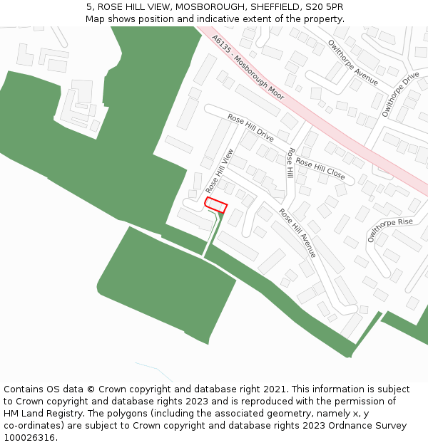 5, ROSE HILL VIEW, MOSBOROUGH, SHEFFIELD, S20 5PR: Location map and indicative extent of plot
