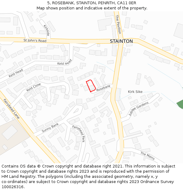 5, ROSEBANK, STAINTON, PENRITH, CA11 0ER: Location map and indicative extent of plot