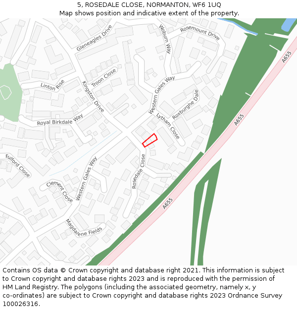 5, ROSEDALE CLOSE, NORMANTON, WF6 1UQ: Location map and indicative extent of plot