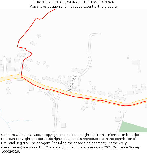 5, ROSELINE ESTATE, CARNKIE, HELSTON, TR13 0XA: Location map and indicative extent of plot