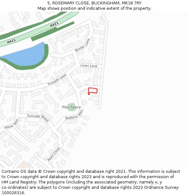 5, ROSEMARY CLOSE, BUCKINGHAM, MK18 7RY: Location map and indicative extent of plot