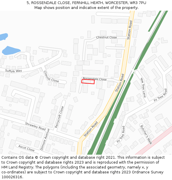 5, ROSSENDALE CLOSE, FERNHILL HEATH, WORCESTER, WR3 7PU: Location map and indicative extent of plot