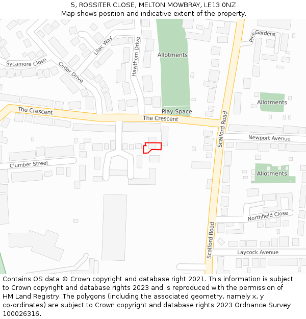 5, ROSSITER CLOSE, MELTON MOWBRAY, LE13 0NZ: Location map and indicative extent of plot