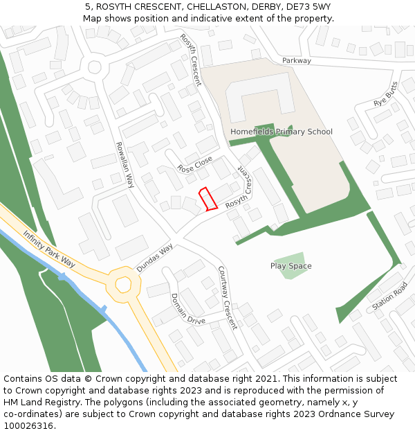 5, ROSYTH CRESCENT, CHELLASTON, DERBY, DE73 5WY: Location map and indicative extent of plot