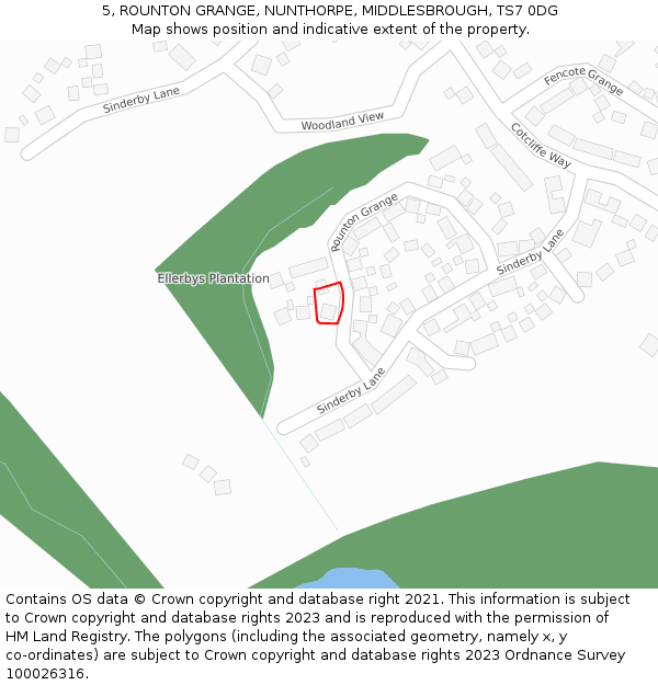 5, ROUNTON GRANGE, NUNTHORPE, MIDDLESBROUGH, TS7 0DG: Location map and indicative extent of plot