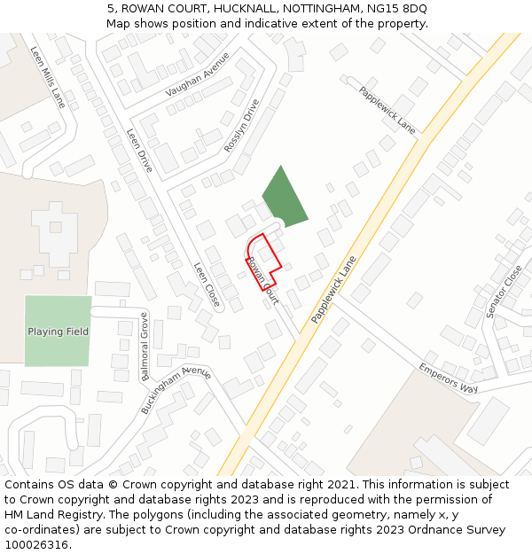 5, ROWAN COURT, HUCKNALL, NOTTINGHAM, NG15 8DQ: Location map and indicative extent of plot