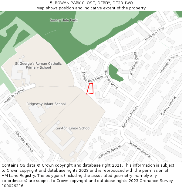 5, ROWAN PARK CLOSE, DERBY, DE23 1WQ: Location map and indicative extent of plot