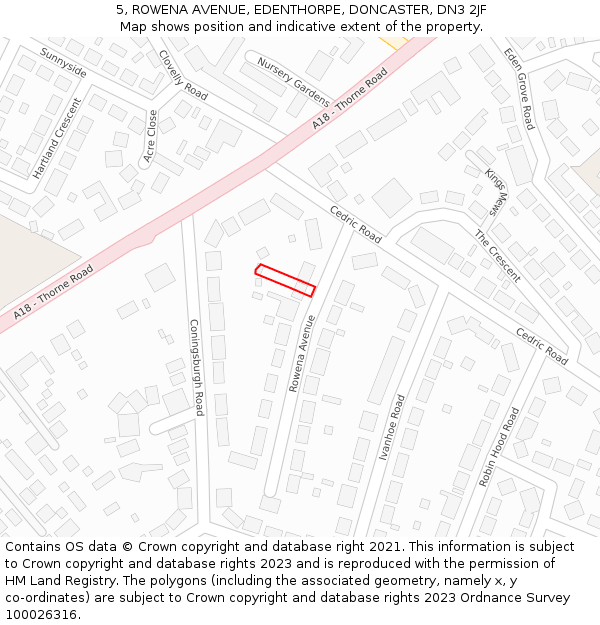 5, ROWENA AVENUE, EDENTHORPE, DONCASTER, DN3 2JF: Location map and indicative extent of plot