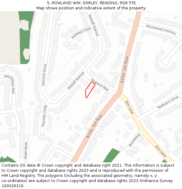 5, ROWLAND WAY, EARLEY, READING, RG6 5TE: Location map and indicative extent of plot