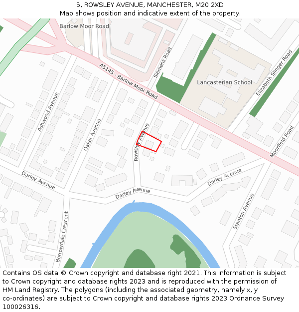 5, ROWSLEY AVENUE, MANCHESTER, M20 2XD: Location map and indicative extent of plot