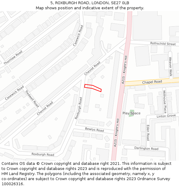 5, ROXBURGH ROAD, LONDON, SE27 0LB: Location map and indicative extent of plot