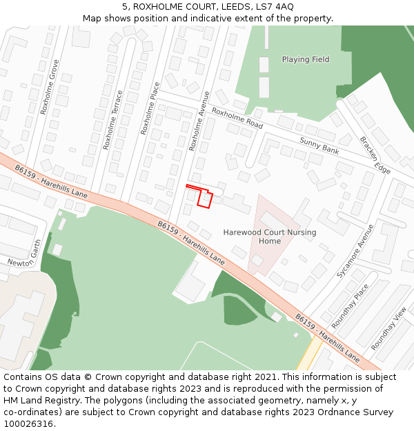 5, ROXHOLME COURT, LEEDS, LS7 4AQ: Location map and indicative extent of plot