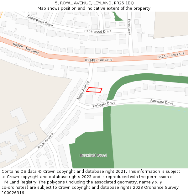 5, ROYAL AVENUE, LEYLAND, PR25 1BQ: Location map and indicative extent of plot