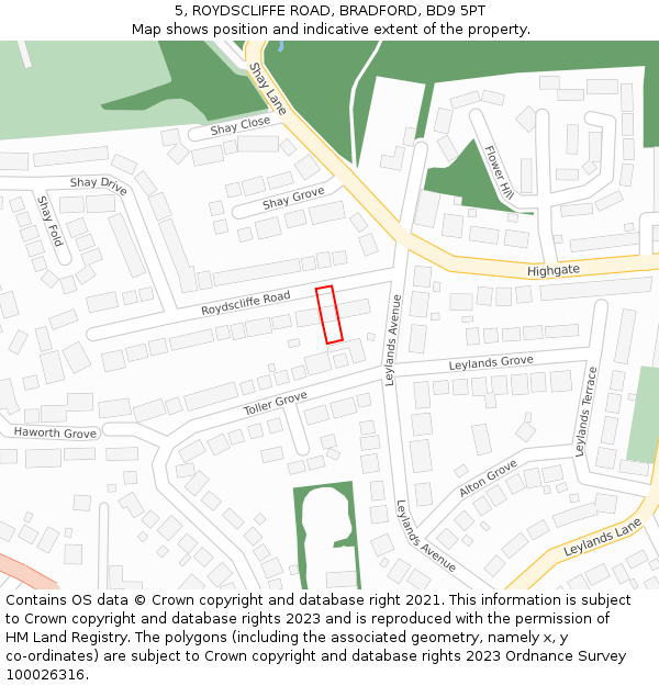 5, ROYDSCLIFFE ROAD, BRADFORD, BD9 5PT: Location map and indicative extent of plot