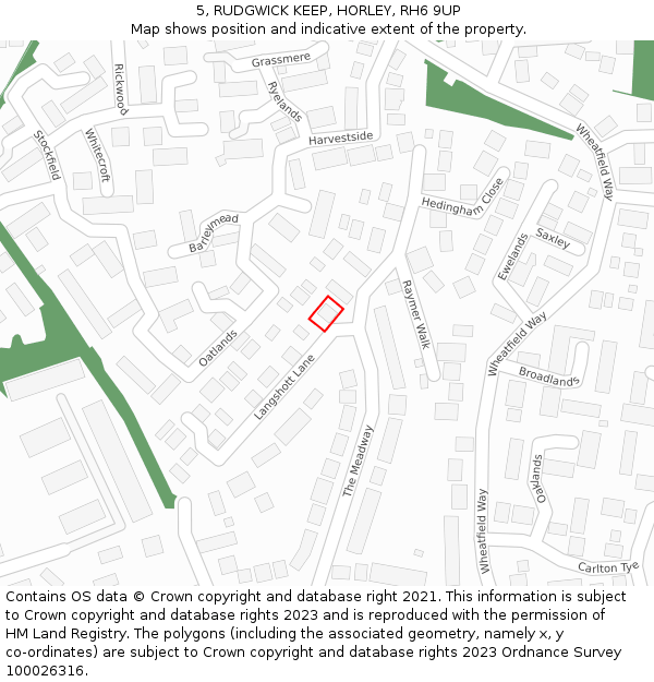 5, RUDGWICK KEEP, HORLEY, RH6 9UP: Location map and indicative extent of plot