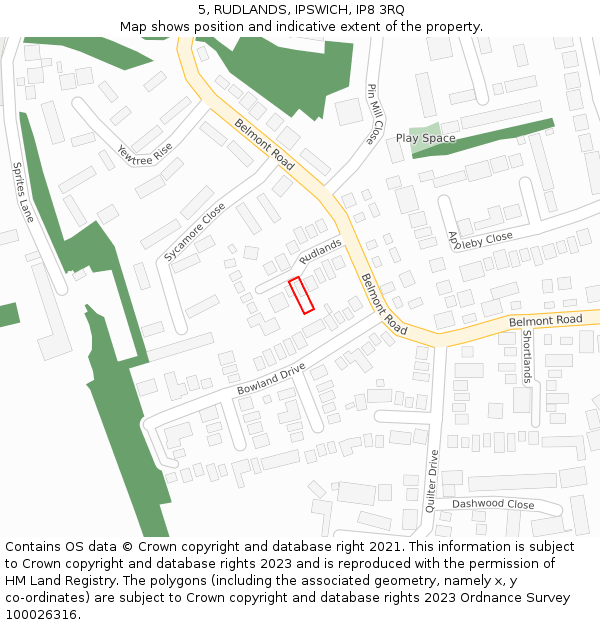5, RUDLANDS, IPSWICH, IP8 3RQ: Location map and indicative extent of plot