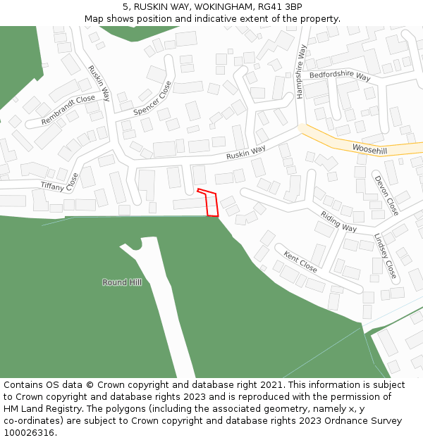5, RUSKIN WAY, WOKINGHAM, RG41 3BP: Location map and indicative extent of plot