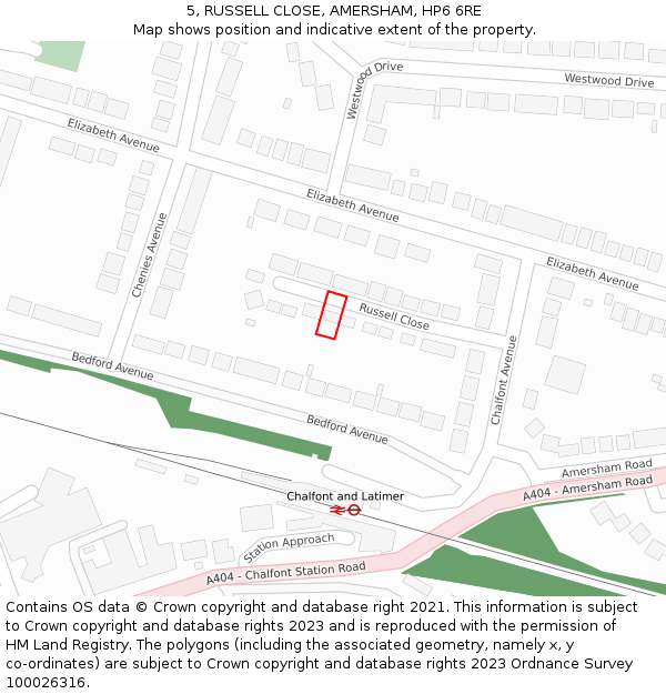5, RUSSELL CLOSE, AMERSHAM, HP6 6RE: Location map and indicative extent of plot