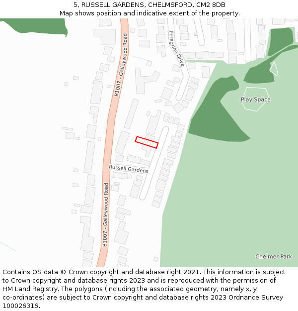 5, RUSSELL GARDENS, CHELMSFORD, CM2 8DB: Location map and indicative extent of plot